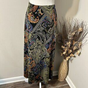VTG Coldwater Creek A-line Skirt Women Slinky Paisley Midi Stretch PullOn Sz M ?
